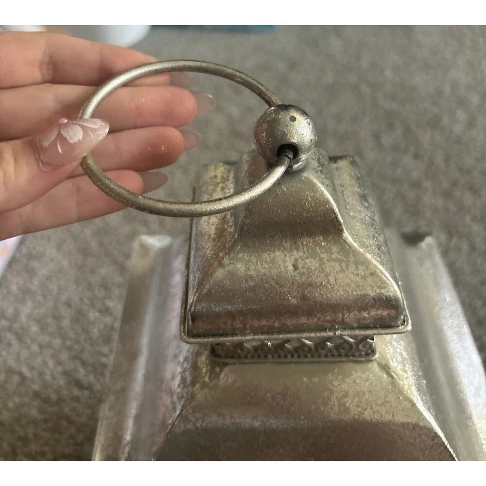 Antique Silver LED Candle Lantern Flameless Christmas Winter Holiday Decor